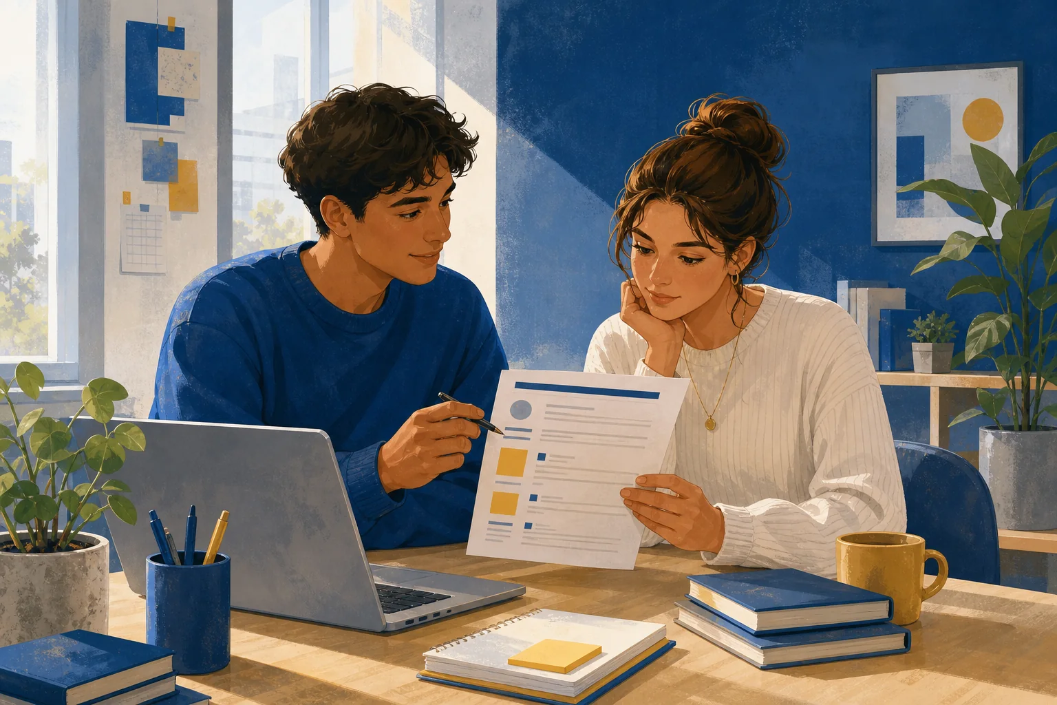 Jeunes adultes préparant un CV et un entretien d’embauche